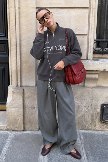 Füme Yarım Fermuarlı Baskılı Sweatshirt MG2240