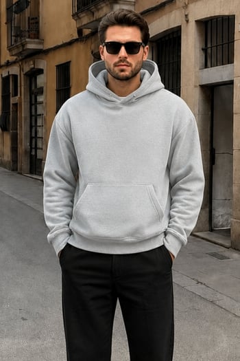 Boyalı Gri Kapüşonlu Kanguru Cep Erkek Sweatshirt E7169