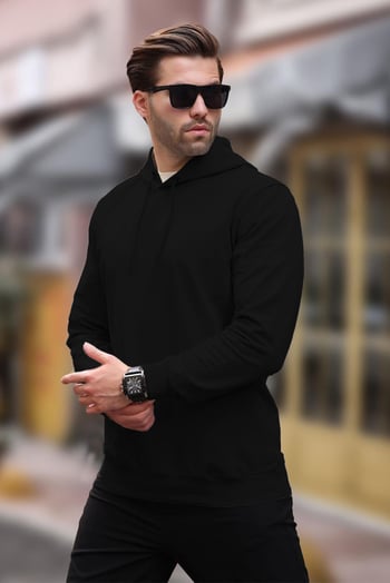 Siyah Kapüşonlu Erkek Sweatshirt 7069