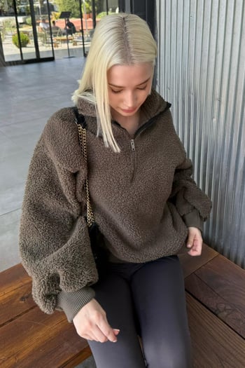 Haki Peluş Fermuar Yaka Sweatshirt MG1413