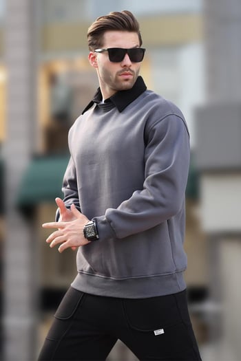 Füme Polo Yaka Erkek Sweatshirt 7086