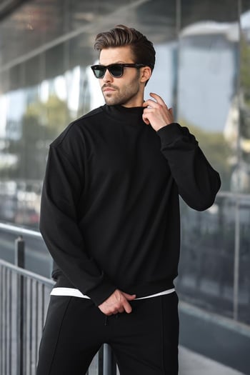 Siyah Yarım Balıkçı Yaka Erkek Basic Sweatshirt E7158