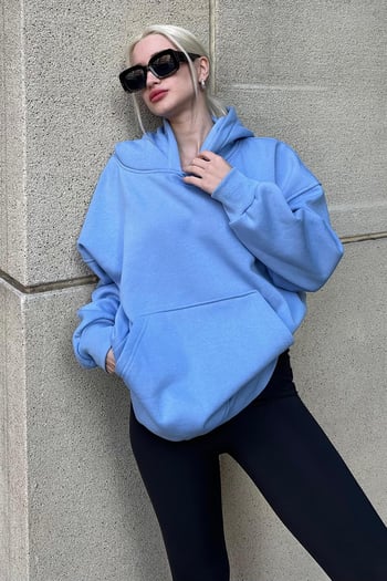 Blue Raised Oversize Hoodie Sweatshirt MG1566