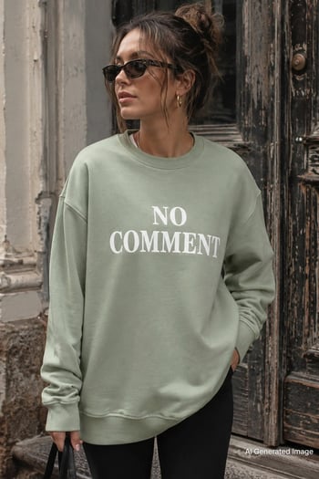 Mint Yeşili Bisiklet Yaka Baskılı Oversize Kadın Sweatshirt MG1902