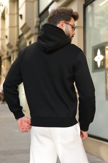 Siyah Kanguru Cepli Kapüşonlu Erkek Sweatshirt E7218