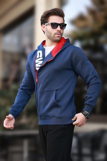 Navy Blue Zipped Hoodie Sweatshirt 1767