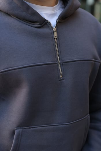 Füme Kanguru Cepli Kapüşonlu Erkek Sweatshirt E7218
