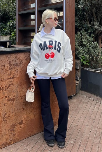 Beyaz Bisiklet Yaka Basic Sweatshirt MG2233