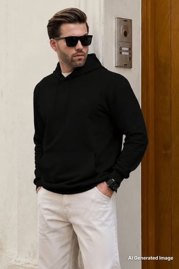 Siyah Kapüşonlu Erkek Sweatshirt 7069