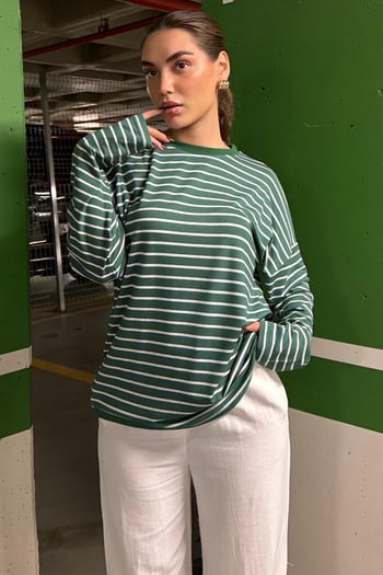 Yeşil Çizgili  Sweatshirt MG980