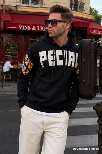 Siyah Baskılı Kapüşonlu Erkek Sweatshirt 6039