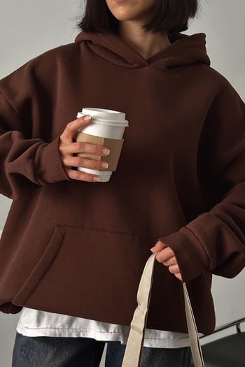 Acı Kahverengi Kapüşonlu Şardonlu Oversize Cepli Sweatshirt MG2206