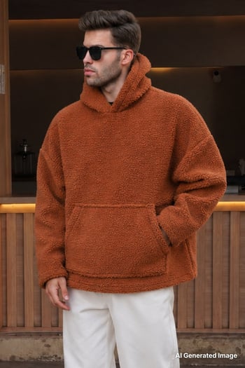 Kiremit Oversize Peluş Erkek Sweatshirt 6160