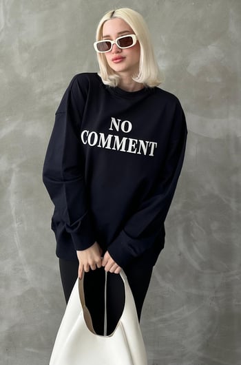 Lacivert Bisiklet Yaka Baskılı Oversize Kadın Sweatshirt MG1902