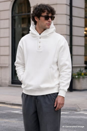 Ekru Kapüşonlu Düğme Detaylı Sweatshirt 6150