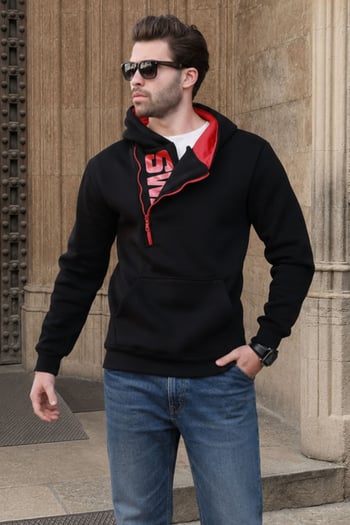 Black Zipped Hoodie Sweatshirt 1767