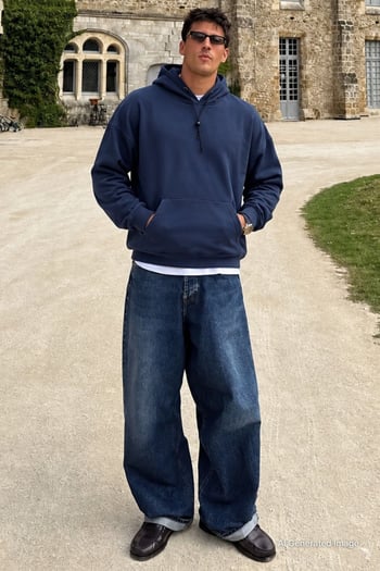 Madmext Basic Navy Blue Men Hooded Sweatshirt 4764