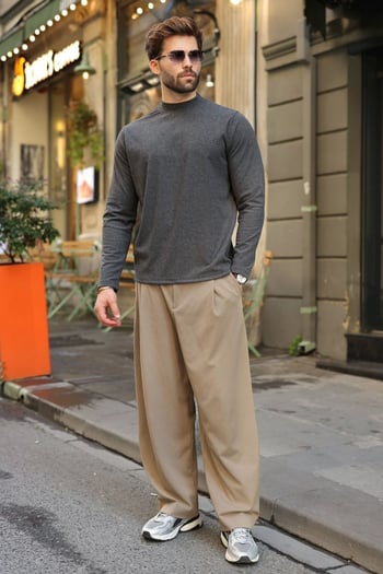 Antrasit Yarım Balıkçı Yaka Slim Fit Erkek Sweatshirt E7202