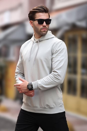 Boyalı Gri Kapüşonlu Erkek Sweatshirt 7069