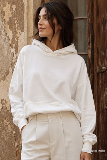 Ekru Kapüşonlu Oversize Cepli Sweatshirt MG2207