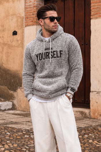 Madmext Kapşonlu Peluş Sweatshirt Gri 4390