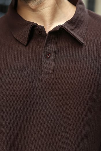 Acı Kahve Gömlek Yaka Dokulu Regular Fit Erkek Sweatshirt E7203
