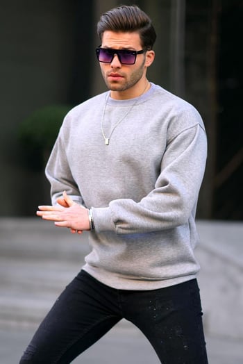 Grimelanj Bisiklet Yaka Oversize Şardonlu Basic Erkek Sweatshirt 6048
