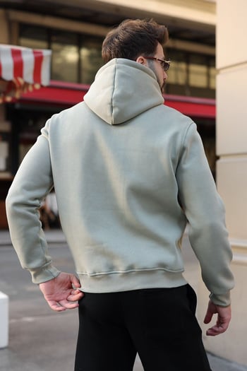 Mint Yeşili Kanguru Cepli Kapüşonlu Erkek Sweatshirt E7218