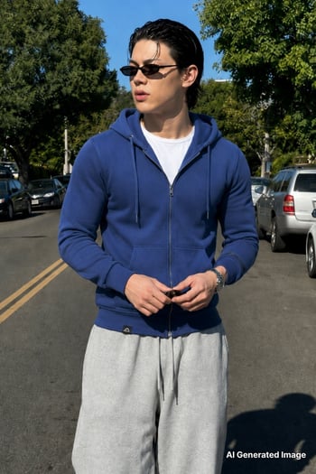 Navy Blue Regular Fit Hoodie Sweatshirt 6033
