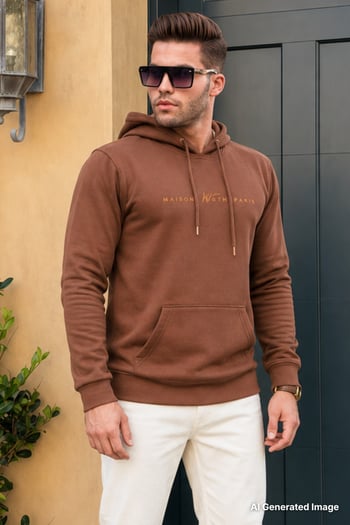 Kahverengi Kapüşonlu Basic Sweatshirt 6014