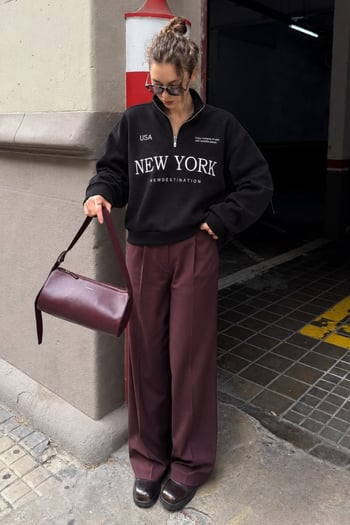 Siyah Yarım Fermuarlı Baskılı Sweatshirt MG2212