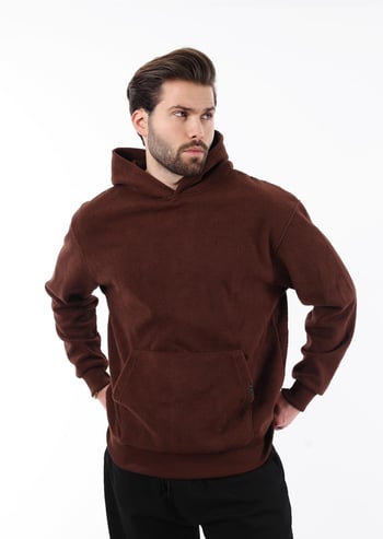 Acı Kahverengi Kapüşonlu Cep Detaylı Polar Erkek Sweatshirt 7093
