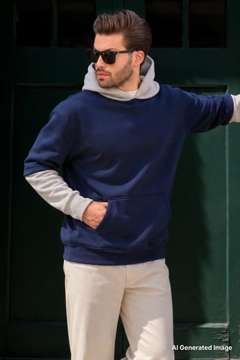 Lacivert Kapüşonlu Cep Detaylı Erkek Sweatshirt 7071