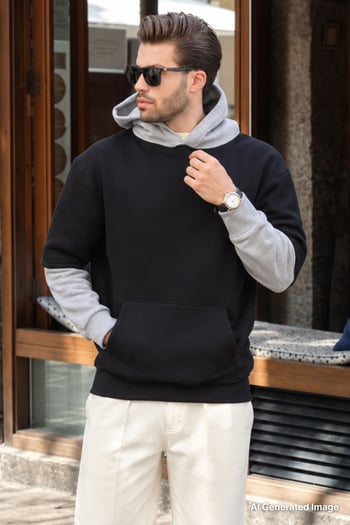 Siyah Kapüşonlu Cep Detaylı Erkek Sweatshirt 7071
