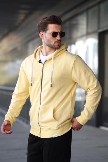 Sarı Fermuarlı Kapüşonlu Sweatshirt 6161