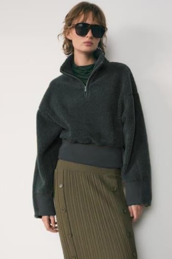Füme Fermuar Yaka Kürklü Kadın Sweatshirt MG2261