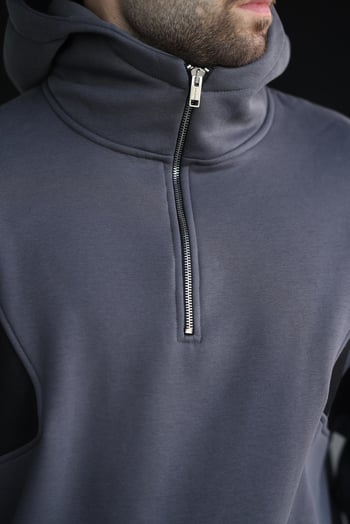 Füme Fermuarlı Yaka Kapüşonlu Erkek Sweatshirt E7161
