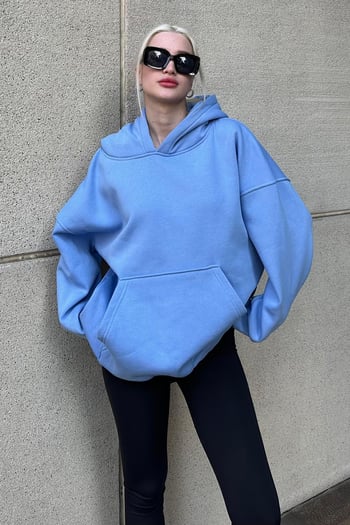 Blue Raised Oversize Hoodie Sweatshirt MG1566