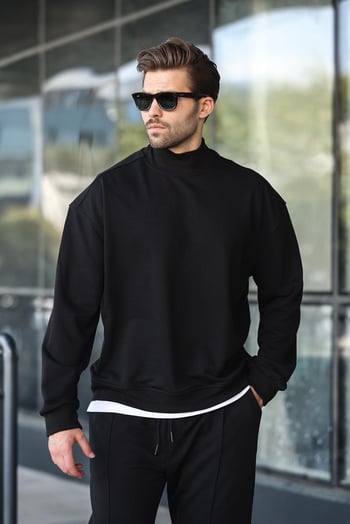 Siyah Yarım Balıkçı Yaka Erkek Basic Sweatshirt E7158