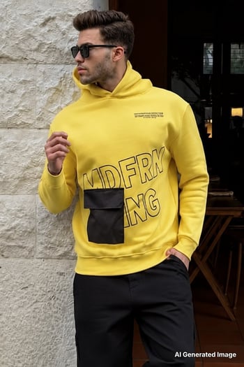 Sarı Baskılı Kapüşonlu Sweatshirt 6148