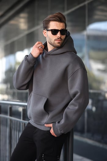 Füme Kapüşonlu Kanguru Cep Erkek Sweatshirt E7169