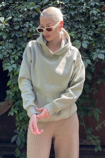 Çağla Yeşili Kapüşonlu Şardonlu Oversize Cepli Sweatshirt MG2206