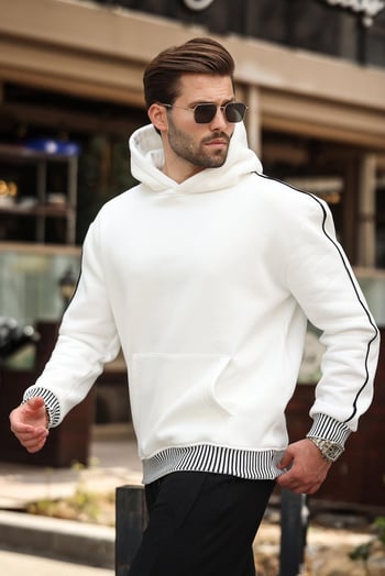 Ekru Kapüşonlu Kanguru Cep Erkek Sweatshirt E7163