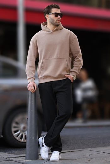 Taba Kapüşonlu Cep Detaylı Dokulu Sweatshirt E7101