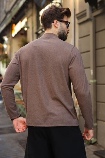 Kahverengi Yarım Balıkçı Yaka Slim Fit Erkek Sweatshirt E7202