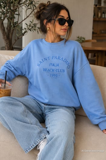Mavi Bisiklet Yaka Baskılı Sweatshirt MG1924