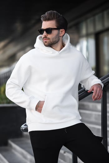 Ekru Kapüşonlu Kanguru Cep Erkek Sweatshirt E7169
