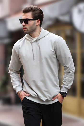 Boyalı Gri Kapüşonlu Erkek Sweatshirt 7069