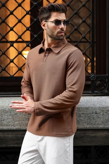 Vizon Gömlek Yaka Dokulu Regular Fit Erkek Sweatshirt E7203