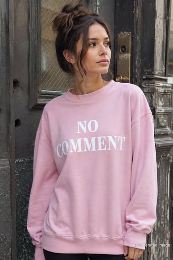 Pembe Bisiklet Yaka Baskılı Oversize Kadın Sweatshirt MG1902